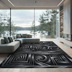 Dark Slate Geometric Spiral Maze Rug