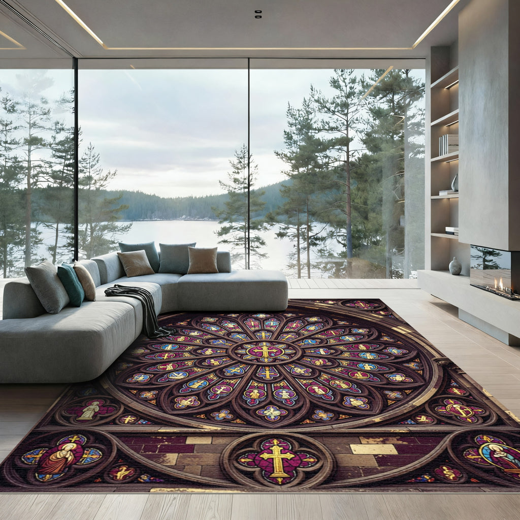 Gothic Stained Glass Rose Medallion Rug