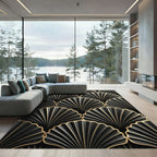 Elegant Black and Gold Art Deco Shell Rug