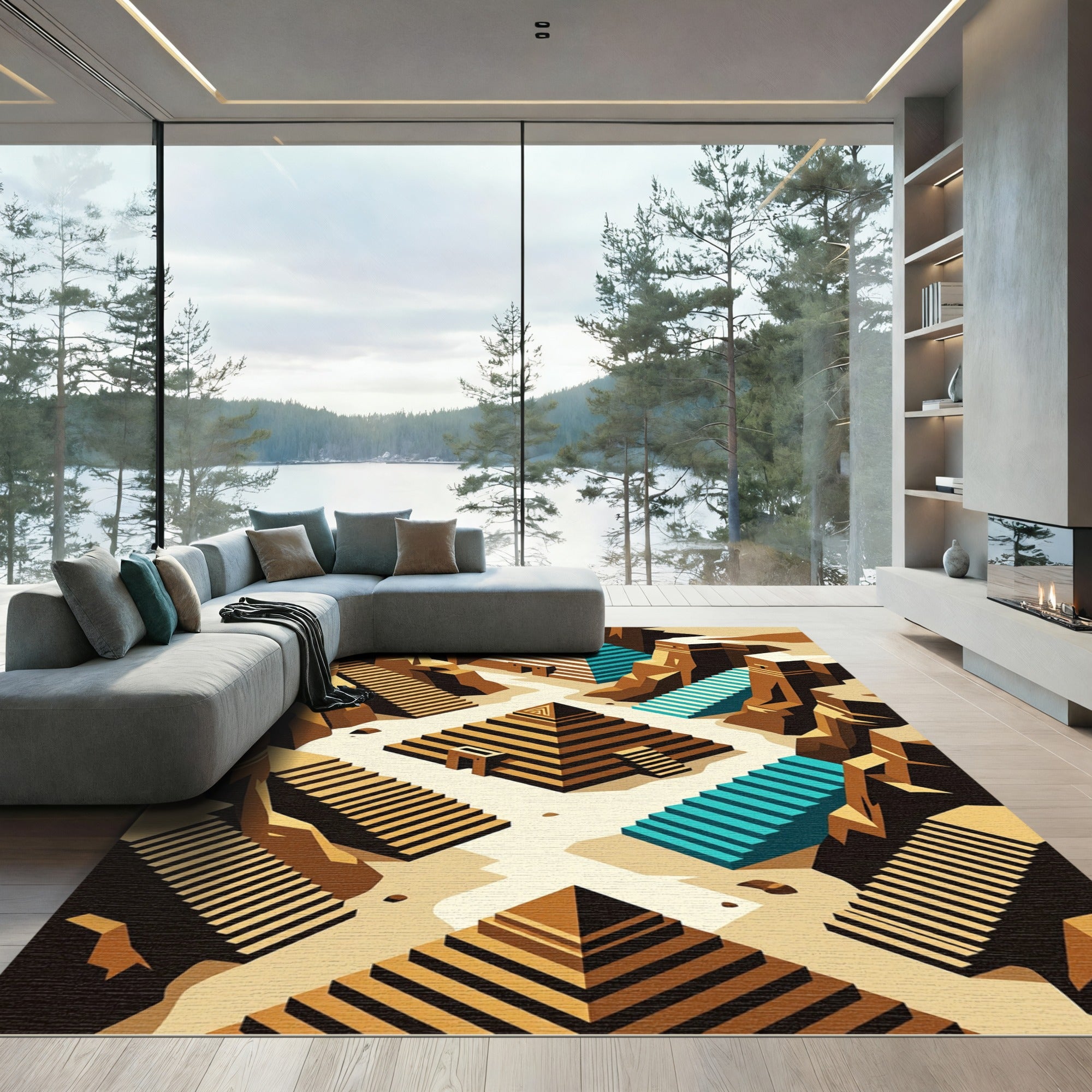 Geometric Step Pyramid Sandstone Staircase Rug