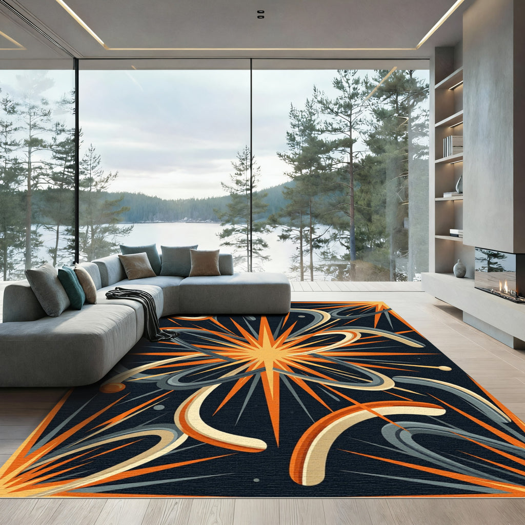 Celestial Sunburst Abstract Curvilinear Art Rug