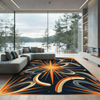 Celestial Sunburst Abstract Curvilinear Art Rug