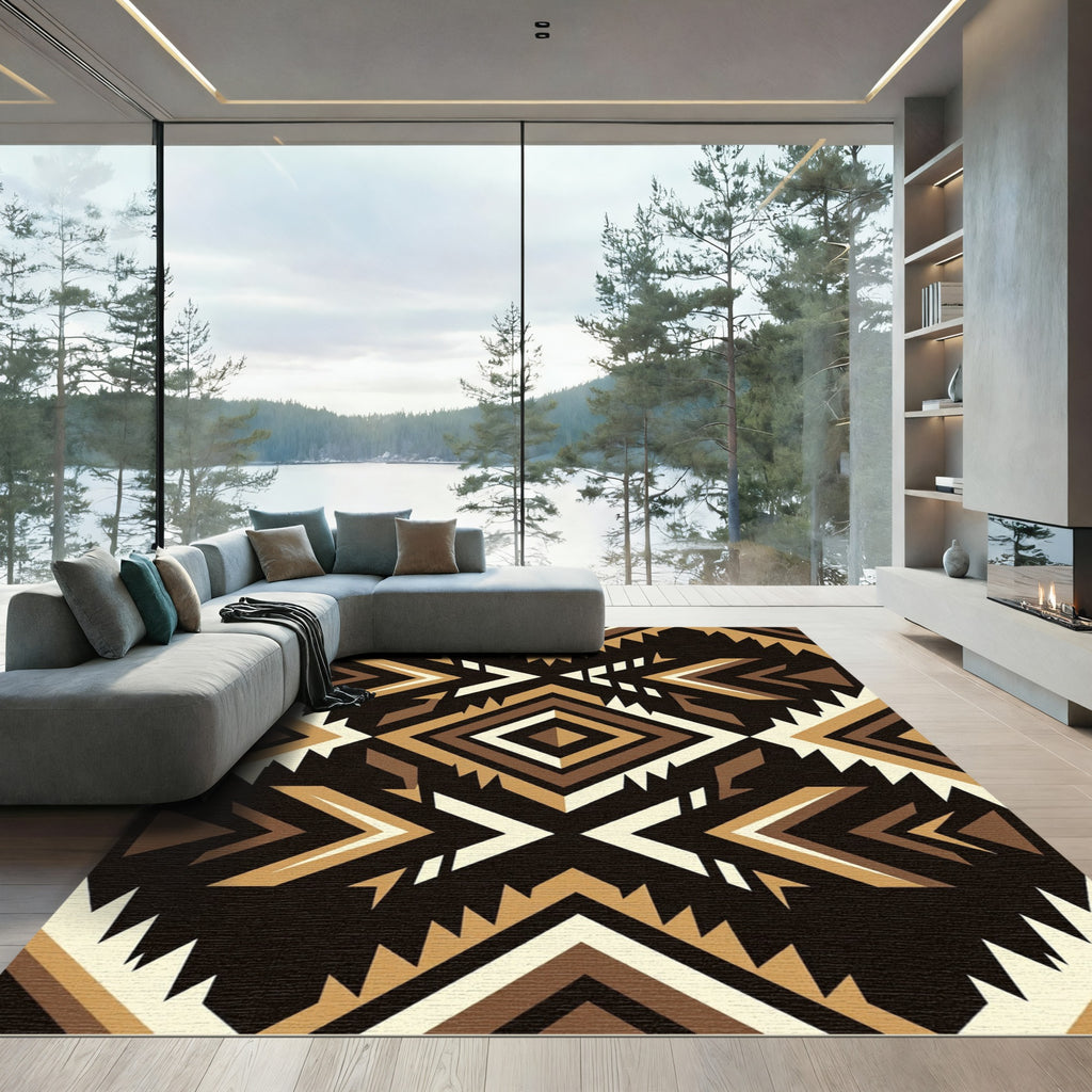 Earthy Geometric Diamond Aztec Area Rug