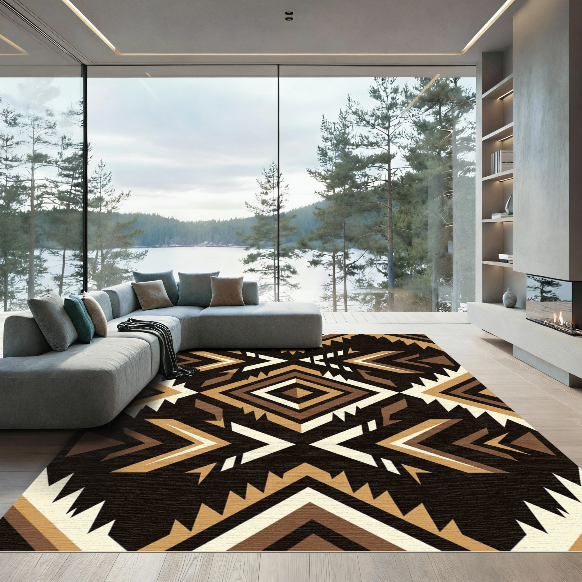 Earthy Geometric Diamond Aztec Area Rug