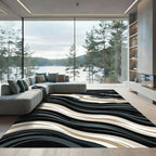 Sophisticated Black Beige Wave Rug
