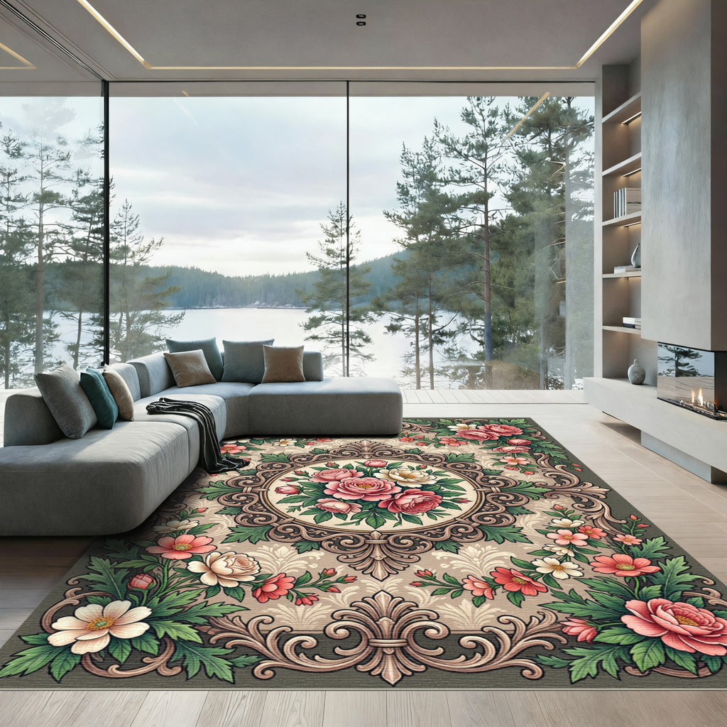 Vintage Floral Bouquet Ornate Filigree Rug