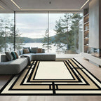 Art Deco Black Cream Geometric Frame Rug