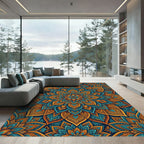 Ornate Teal and Amber Medallion Rug
