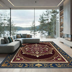 Deep Crimson Golden Floral Medallion Rug