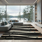 Farmhouse Landscape Black Cream Stripes Rug