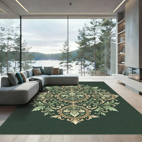 Antique Green Floral Medallion Garland Rug