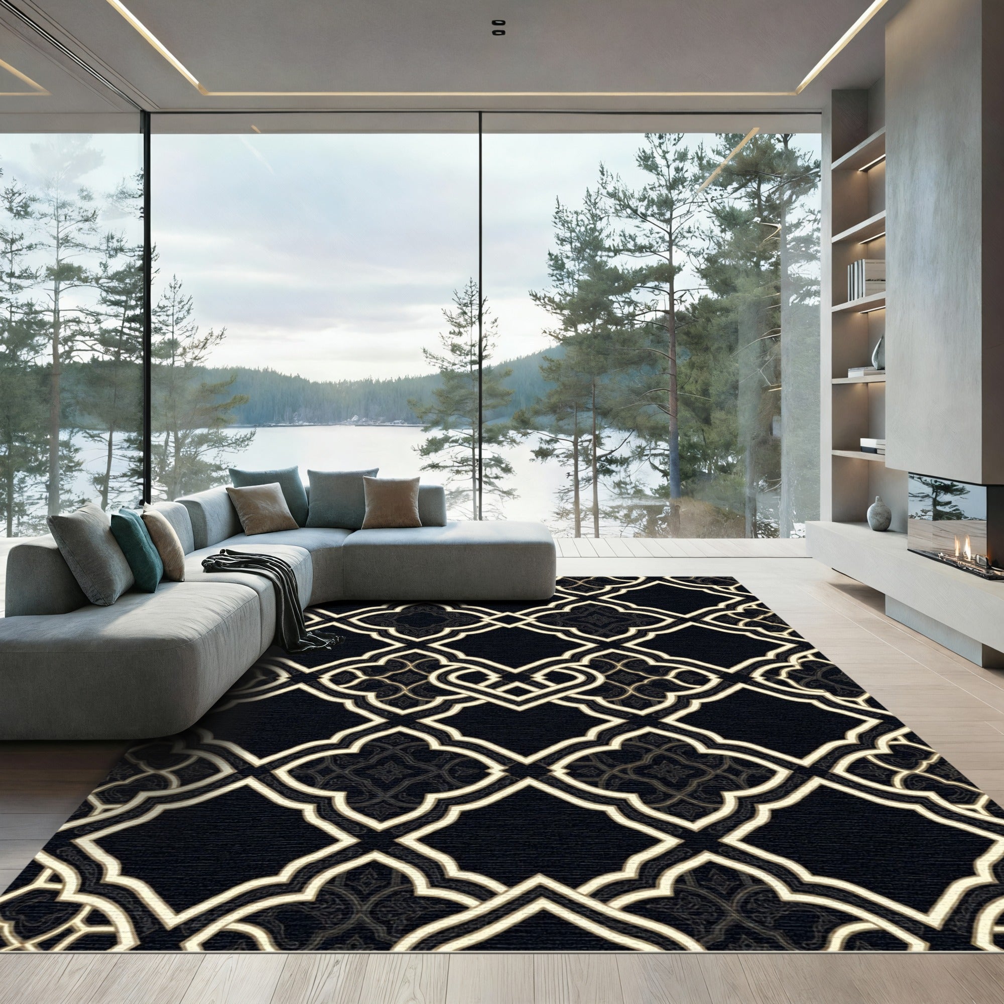 Black and White Intricate Lattice Rug