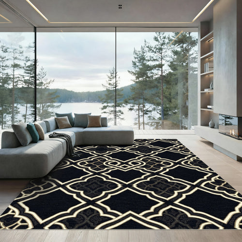 Black and White Intricate Lattice Rug