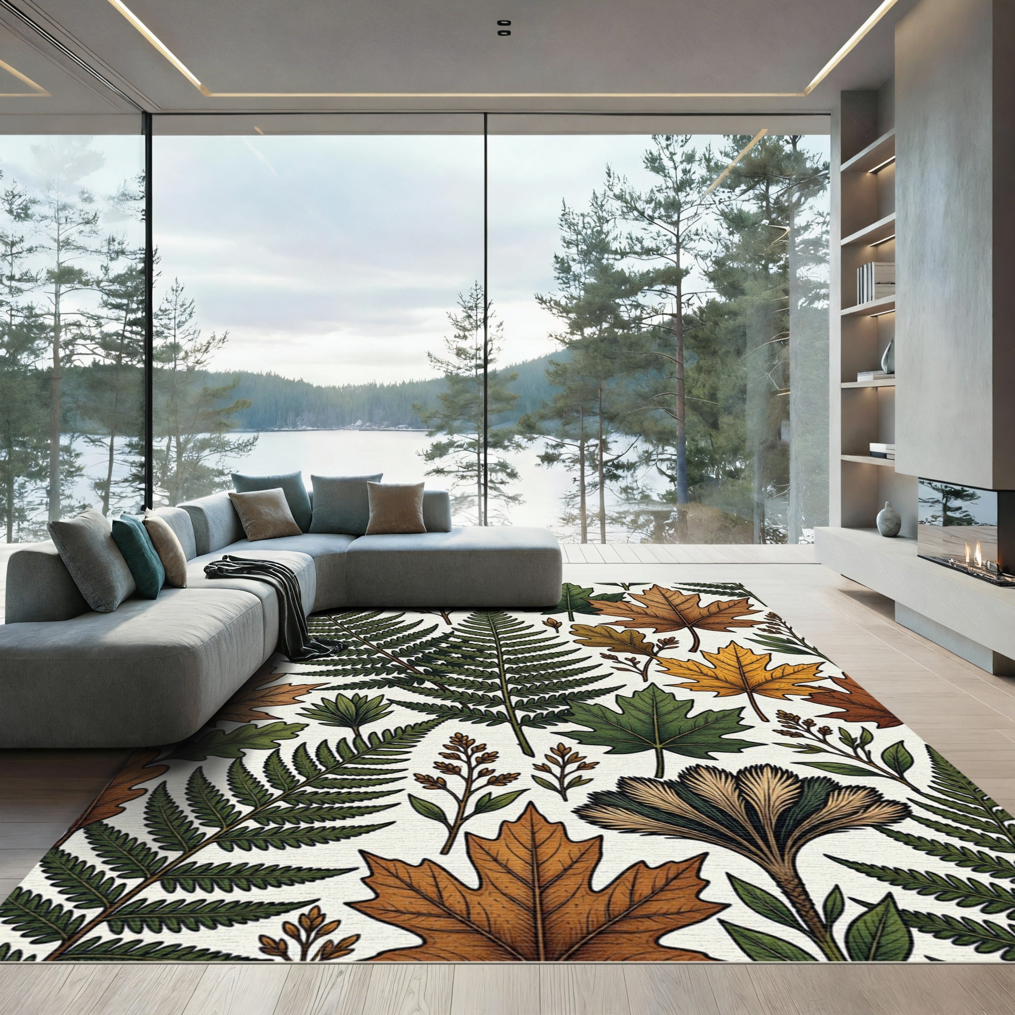 Autumn Forest Fern and Maple Leaf Rug