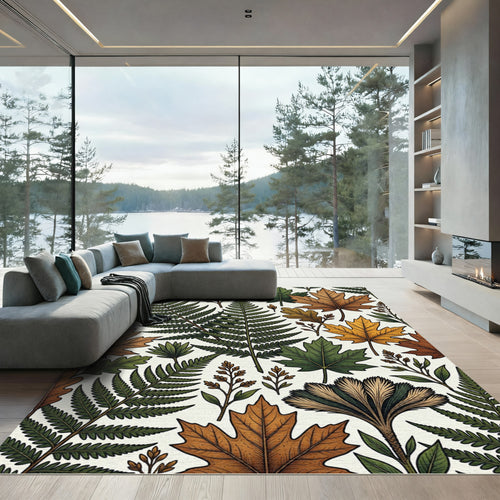 Autumn Forest Fern and Maple Leaf Rug