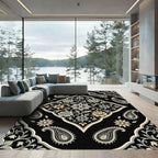 Elegant Black Gold Floral Paisley Medallion Rug