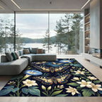Celestial Blue Butterfly and Floral Garden Rug