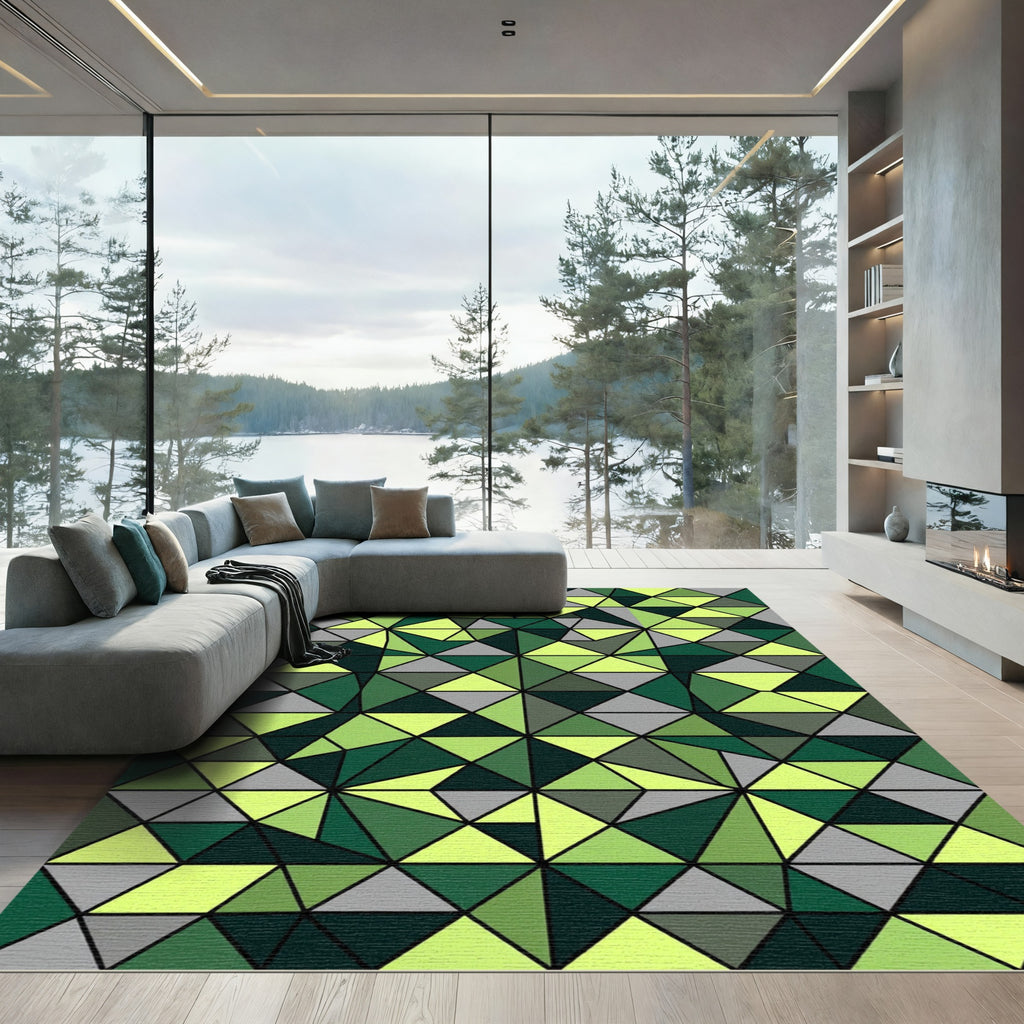 Lime Green Abstract Geometric Triangle Mosaic Rug