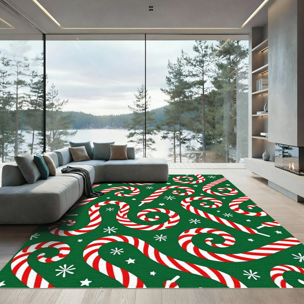 Festive Red White Candy Cane Swirls Rug