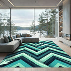 Modern Teal Abstract Zigzag Arrow Rug