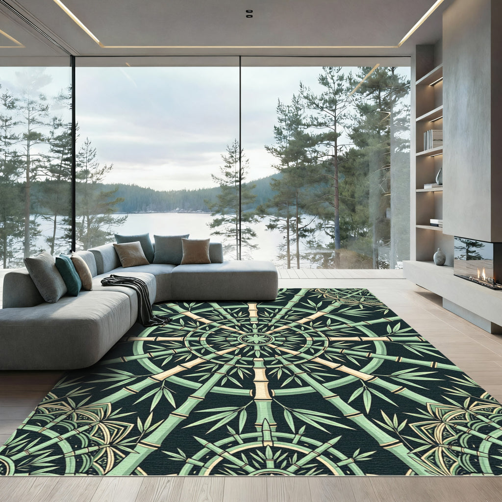 Green Bamboo Radial Medallion Rug