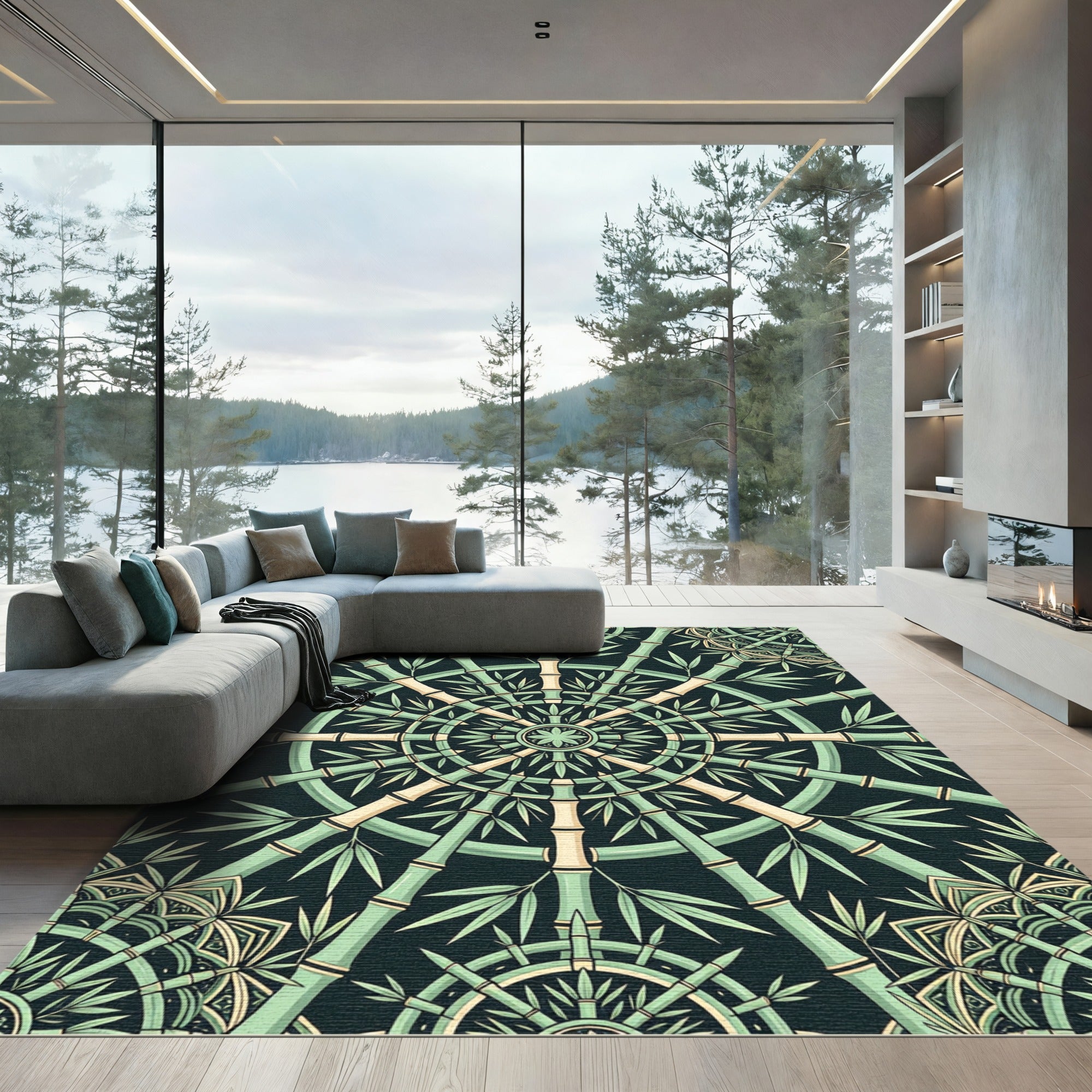 Green Bamboo Radial Medallion Rug