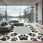 Minimalist Gray Animal Paw Border Rug
