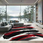 Bold Red Black Brush Stroke Rug