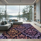 Ornate Gold Purple Floral Damask Rug
