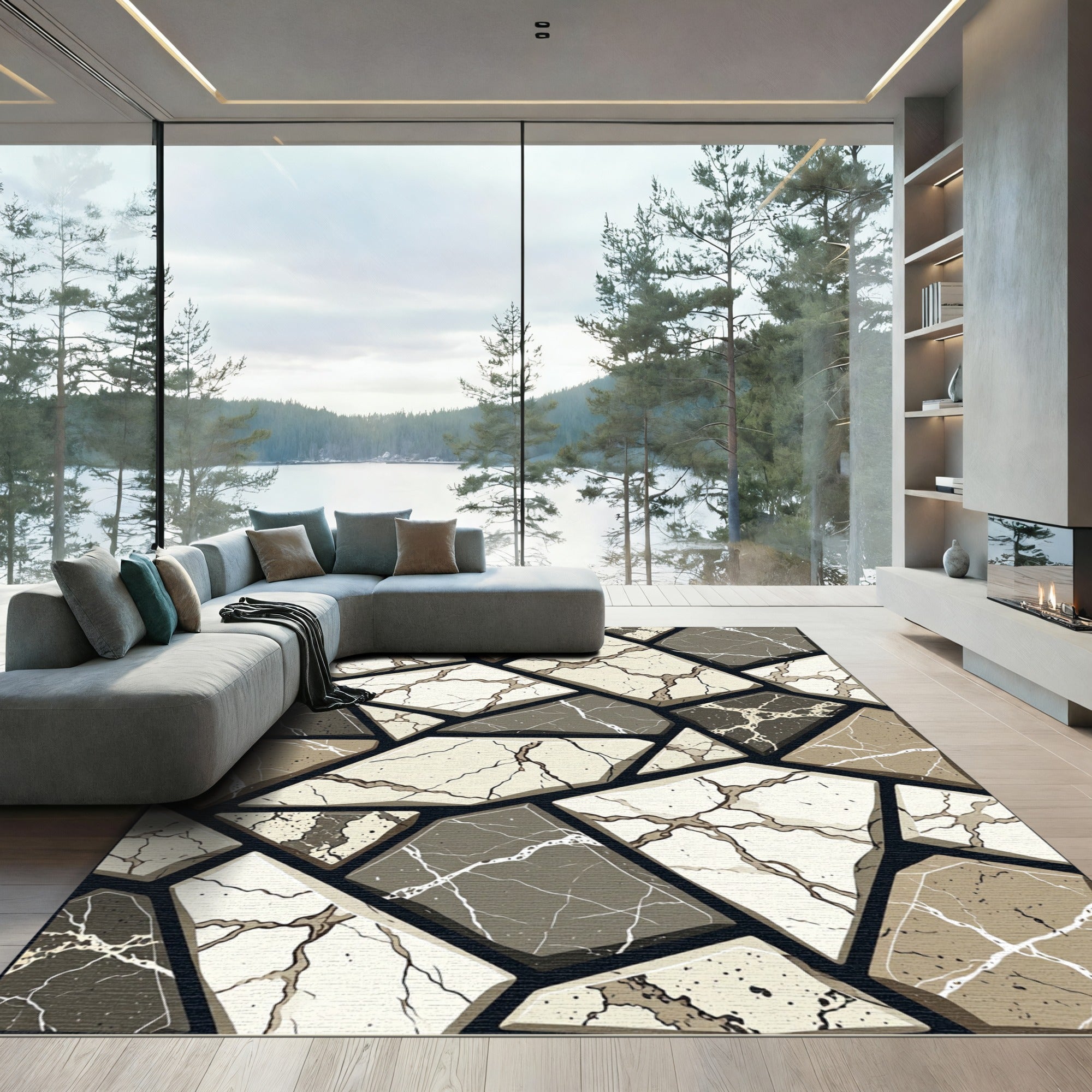 Earthy Stone Mosaic Geometric Rug