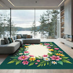 Vibrant Pink Yellow Floral Border Rug