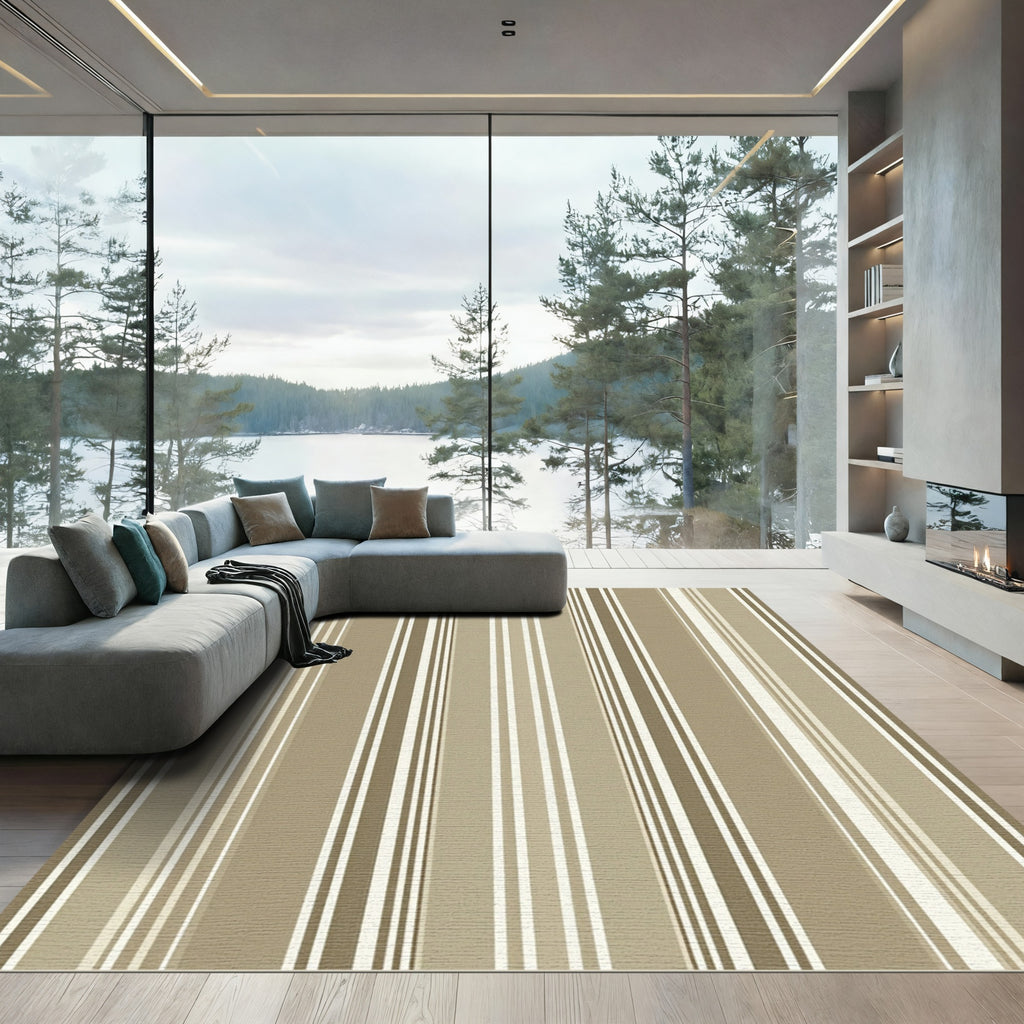 Neutral Earth Tone Vertical Stripes Rug