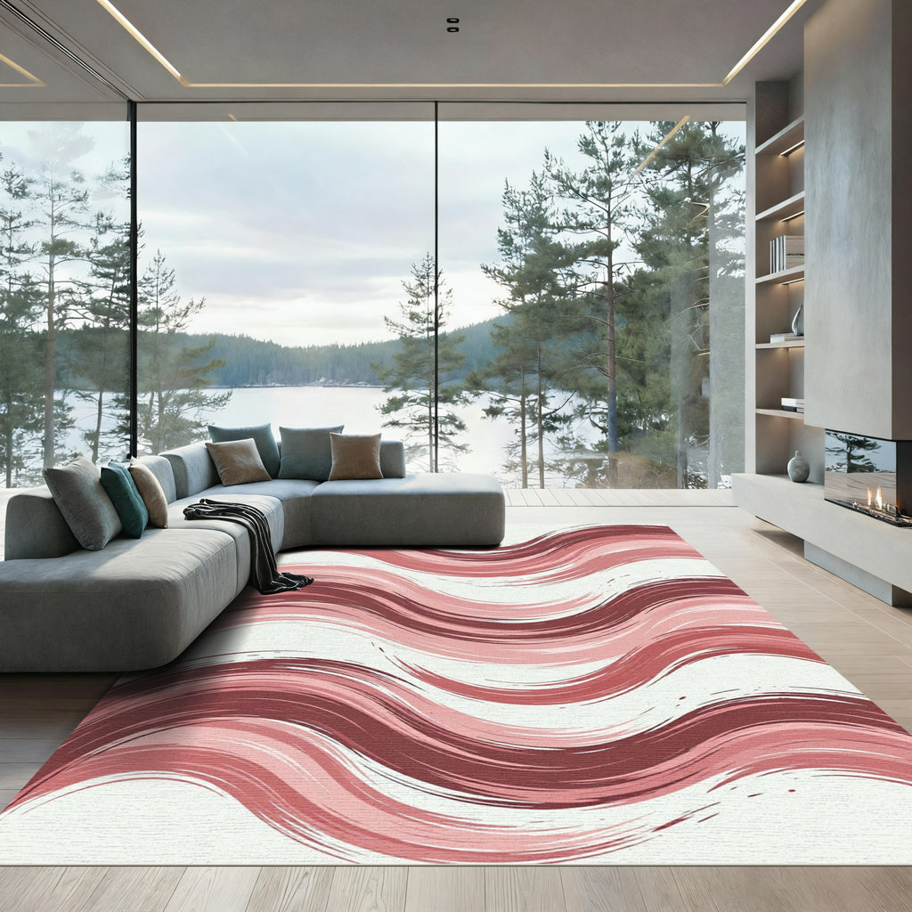 Abstract Mauve Wavy Horizontal Stripe Rug
