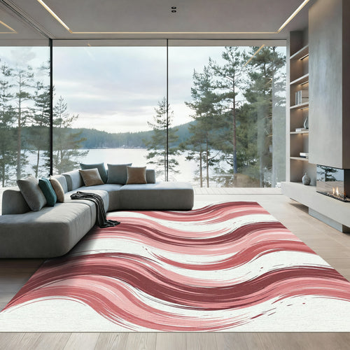 Abstract Mauve Wavy Horizontal Stripe Rug