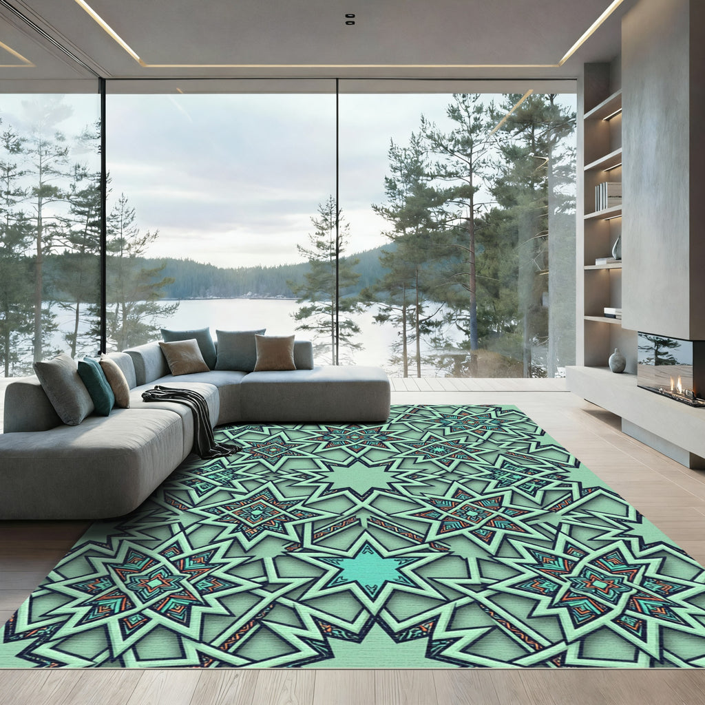 Sage Geometric Starburst Tile Mosaic Rug