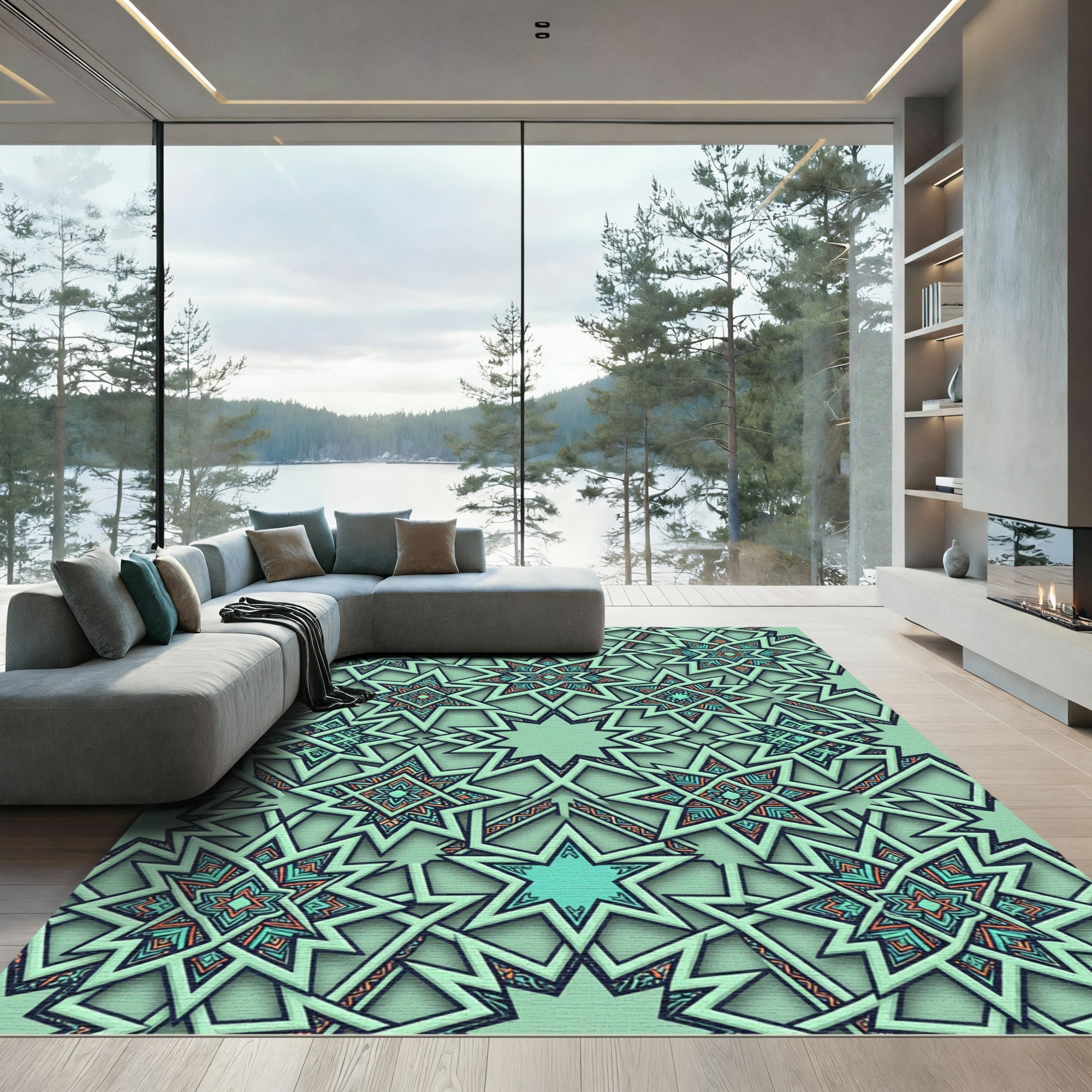 Sage Geometric Starburst Tile Mosaic Rug