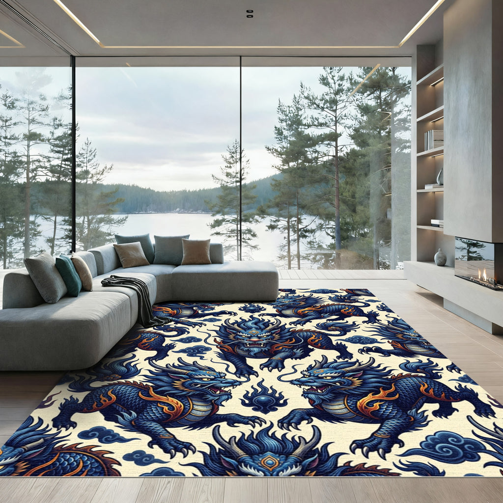 Celestial Blue Dragon Mythical Creature Rug