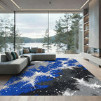 Celestial Blue and Silver Abstract Galaxy Rug