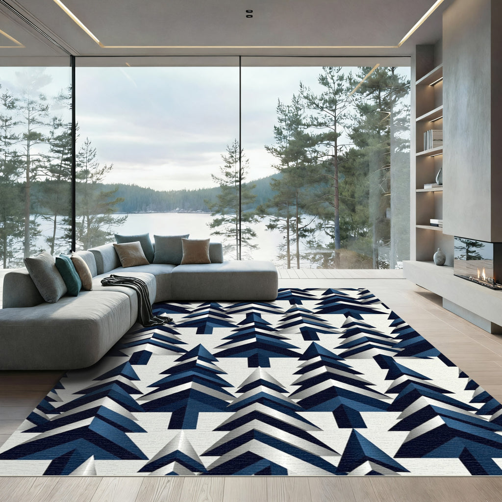 Geometric Navy Blue Forest Pine Rug