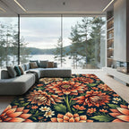 Autumnal Dahlia Floral Peach Amber Rug