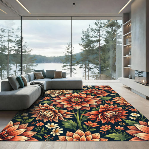 Autumnal Dahlia Floral Peach Amber Rug