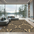 Elegant Gold and Charcoal Floral Medallion Rug