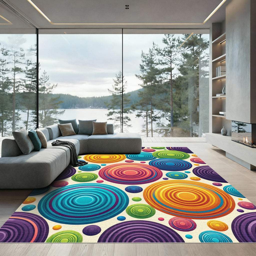 Vibrant Concentric Multicolor Circles Rug