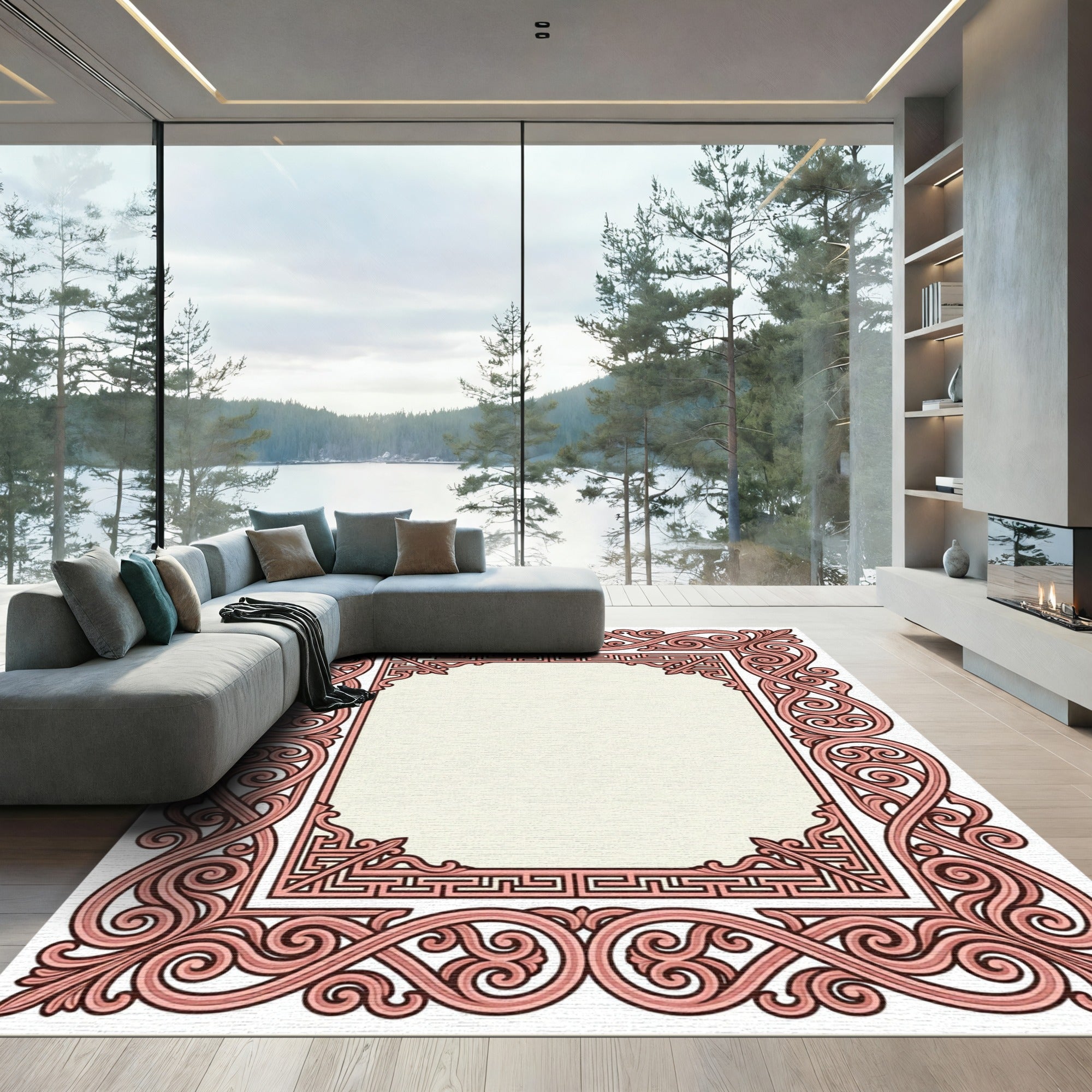 Rose Gold Swirl Border Frame Rug
