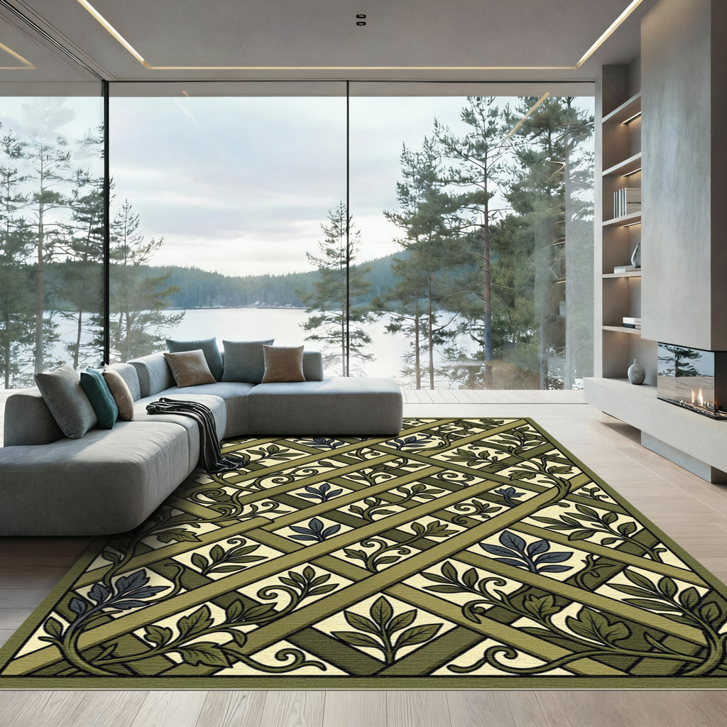 Olive Green Lattice Vine Rug