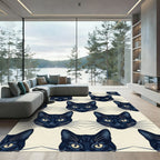 Eerie Black Cat Faces Neutral Illustration Rug