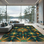 Radiant Gold and Emerald Geometric Sunburst Rug