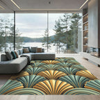 Art Deco Gold and Sage Shell Rug