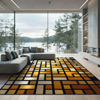 Modern Metallic Gold Silver Geometric Block Rug