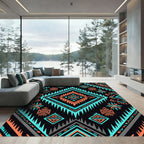 Bold Tribal Black Teal Coral Rug